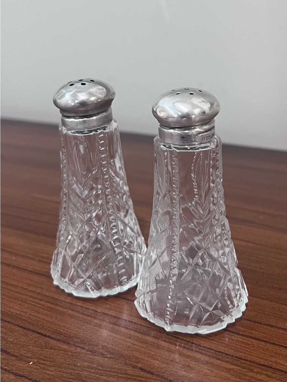 Vintage Sterling Silver & Cut Glass Salt & Pepper Shakers Set – Art Deco Style